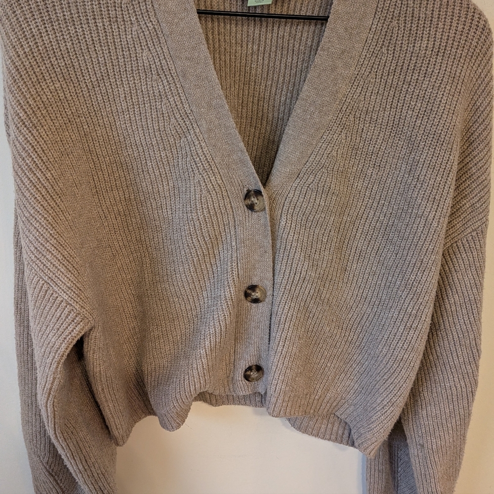 Anthropologie Saturday Sunday Women's Beige Ribbed Cropped Cardigan Large - Picture 2 of 6